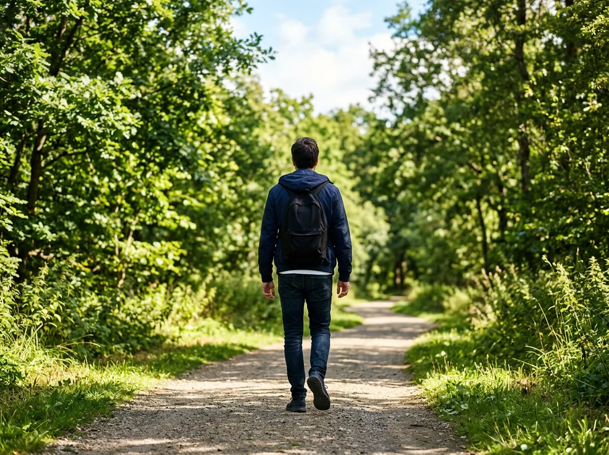 Man wandelt actief in park, supplement bekkengebied doorbloeding mannen